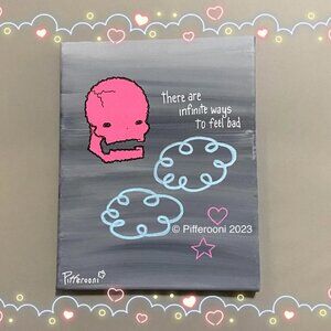Original INFINITE cute skull clouds truism poetry worry painting
